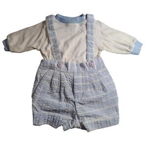 Vtg First Impressions Baby Boy Blue Striped 2 Piece Outfit Bubble 6-9 mo 2814